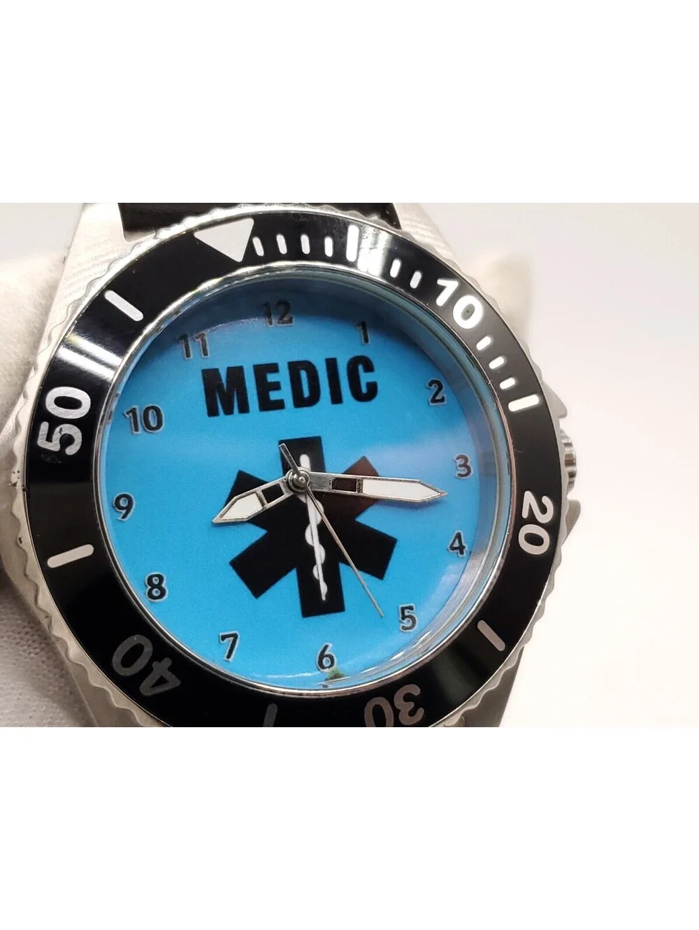 Zazzle Medic Watch Mens New Battery Blue Dial Rotating Bezel 45mm